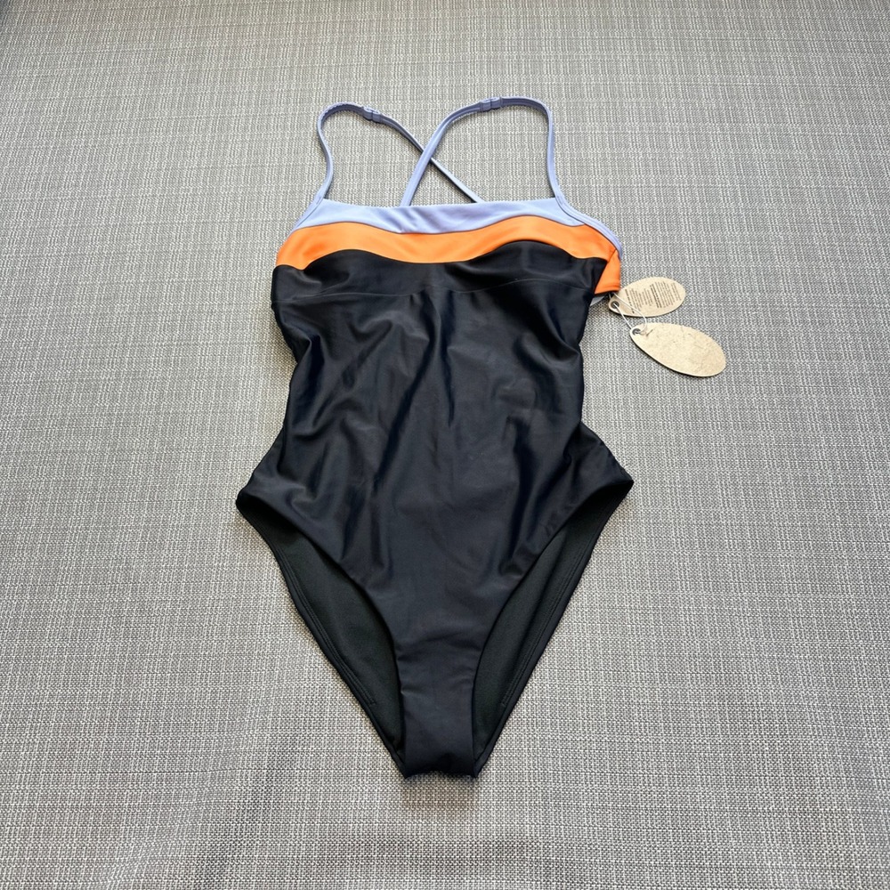 New Prana One Piece Swimsuit XS‎ Black Orange Purple UPF 50+ Beach Pool